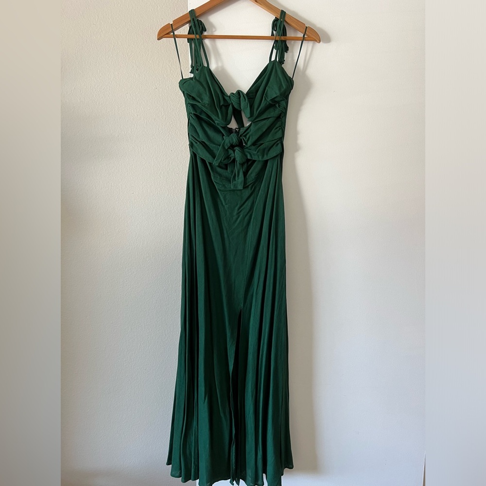 LAST CHANCE Skylar + Madison Forest Green Cut Out Tie Front Dress